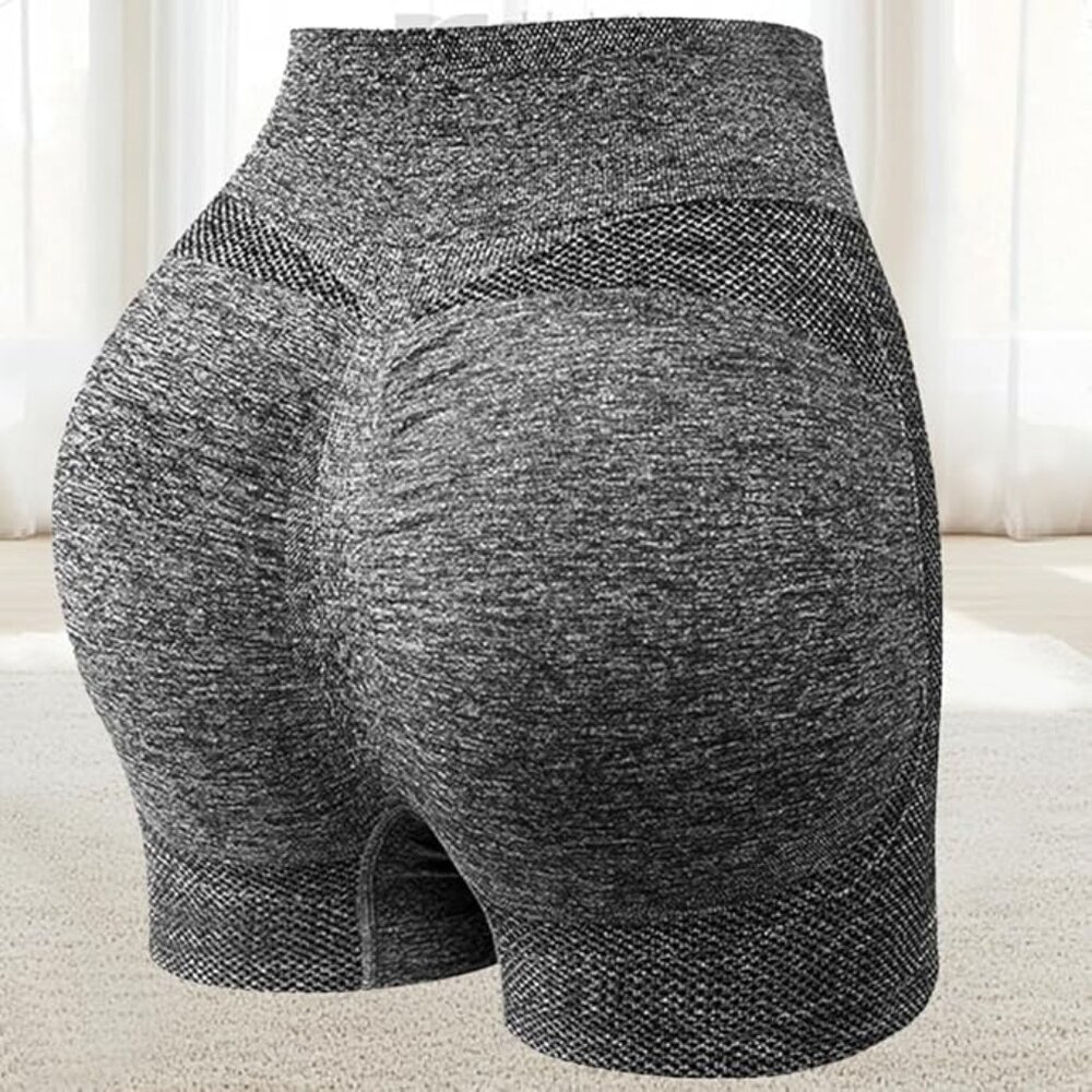 NEW Gray High-Waisted Seamless Yoga Shorts with Tummy Support